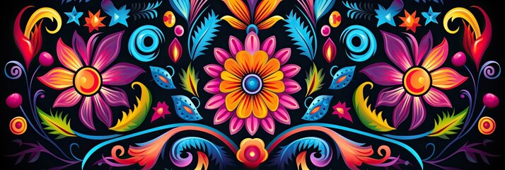 traditional colors mexican huichol pattern - obrazy, fototapety, plakaty