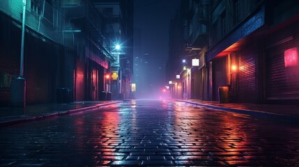 A rainy city street at night