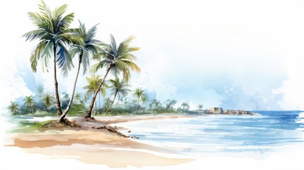 Fototapeta na wymiar A serene tropical beach with lush palm trees