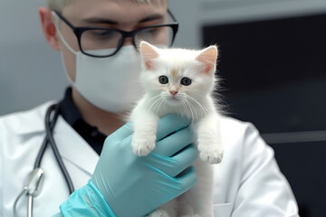 A small kitten in the hands of a veterinarian 1
