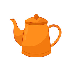 Vector illustration of an orange teapot. Teapot in flat style on a white background.