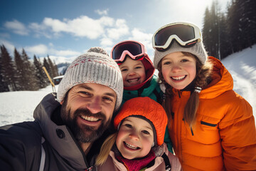 Family on a winter holiday in the Alps.