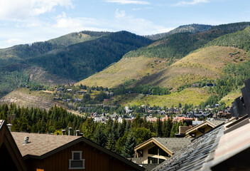 rooftop view of the hills and city in vail Colorado  - obrazy, fototapety, plakaty