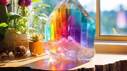 Focusing on crystal rainbow maker in home for positive energy flow.