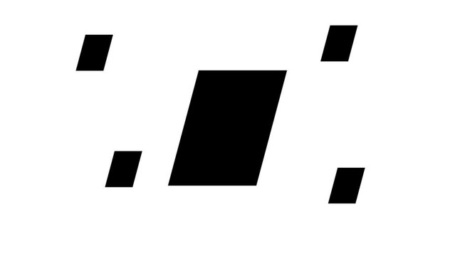 Zoom in and out animation the parallelogram symbol. Large black symbol in the center and four small symbols around. Seamless looped 4k animation on white background