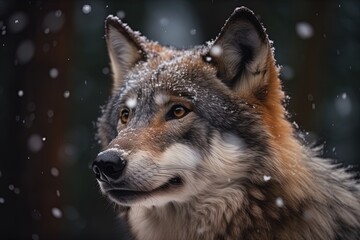 Naklejka na ściany i meble Close up of beautiful gray wolf in winter. 3d AI generation - Canis lupus