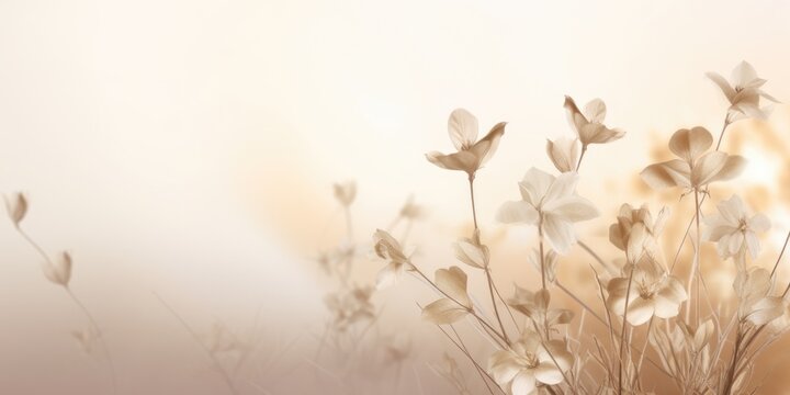 Beautiful abstract beige and white imisty morning photo floral design background banner. beautiful Generative AI AIG32