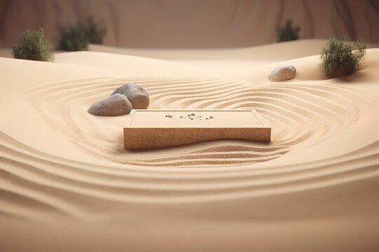 zen garden in the sand. Generative AI