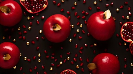 Various red fruits flat lay pattern background.