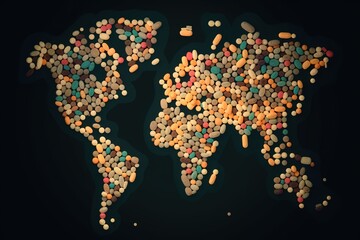 world map made of pills. Generative AI