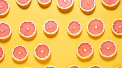 Uniform pattern of dried lemon slices with shadow on yellow background