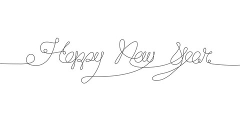 Happy new year . New Year's inscription. Christmas holidays. One line drawing. Vector illustration.