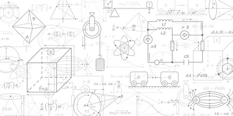 School background in physics and mathematics .Formulas and drawings. Scientific research. Vector , illustration.