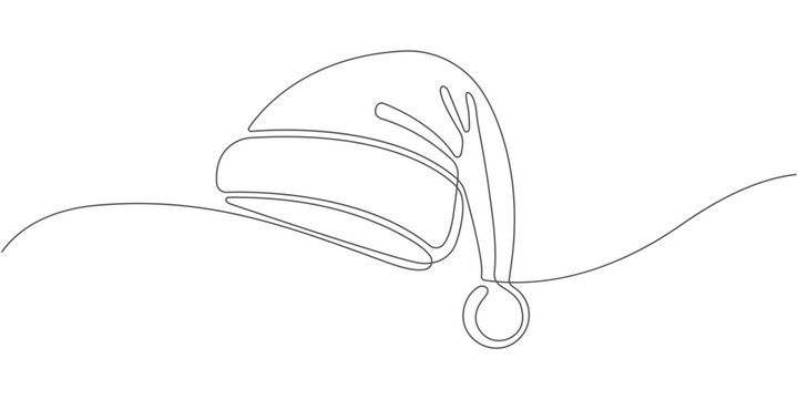 Santa Claus Hat .Happy New Year .Christmas Holidays. One Line Drawing. Vector Illustration.