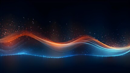 Obraz premium Neon color motion waving dots texture with glowing defocused particles, cyber and technology digital wave background concept. Futuristic tech.Generative AI.