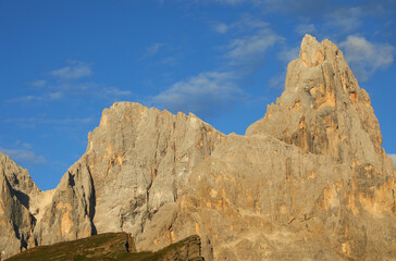 Italian dolomites called CIMON DELLA PALA in Northern Italy at sunset