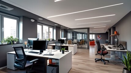 Inspiring office interior design Contemporary style Corporate Office with Open Space Design featuring Sleek design architecture. Generative AI AIG 31.