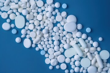 blue pills on white background. Generative AI