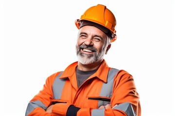 portrait of a construction worker isolated on white background