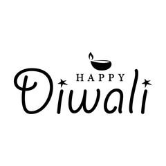 Happy Diwali lettering with diwali diya vector illustration.