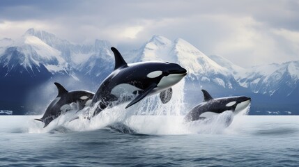 breathtaking shot of the Killer Whales in its natural habitat, showing its majestic beauty and strength.