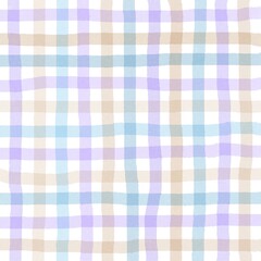 Beige Purple Blue Gingham Check Hand Drawn Background
