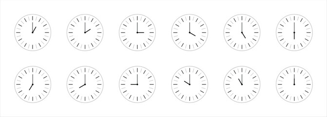 Set of analog wall clocks, clocks icon set