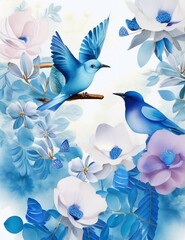 Mesmerizing Blue Watercolor Wallpaper with Birds