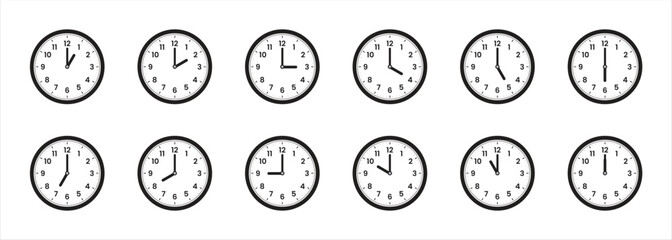 Set of analog wall clocks, clocks icon set