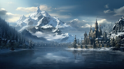 Illustration Village Winter With Lot