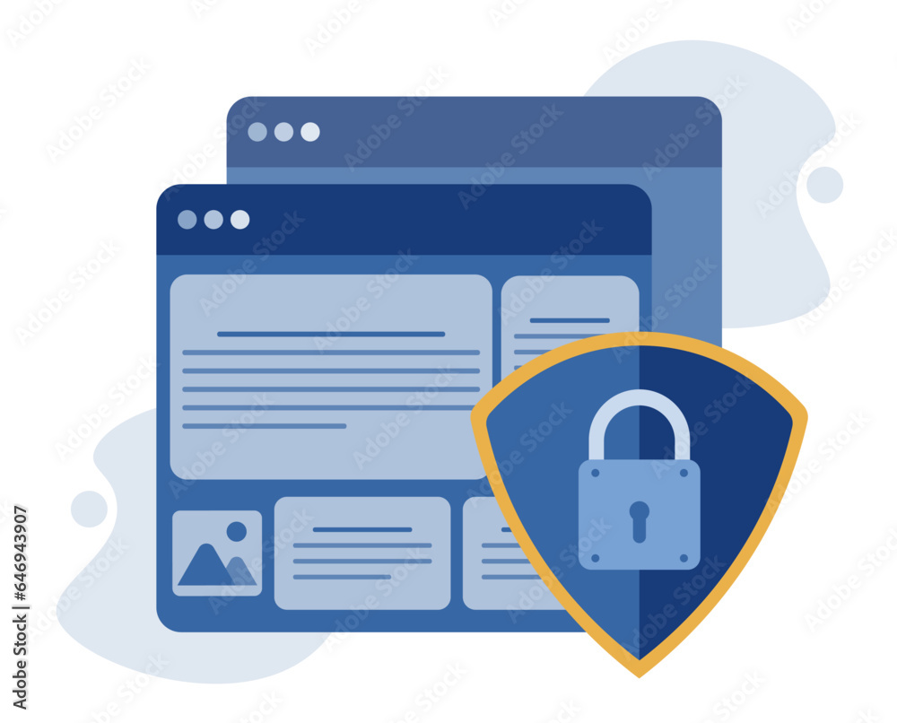 Aufkleber the website is protected from intruders with a shield with a lock. cyber security and data protectio