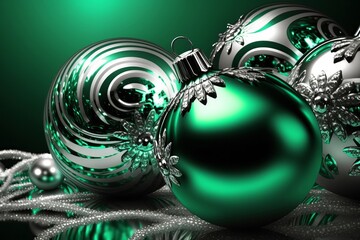  Christmas balls with silver and emerald color light and emerald generated by AI