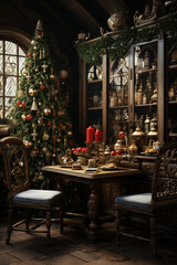 Fototapeta na wymiar christmas tree in the living room, Generative Ai