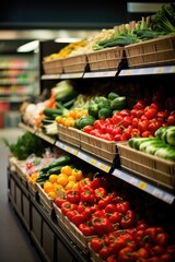 Fototapeta na wymiar Vegetables in the refrigerated shelf of a supermarket. Generative AI