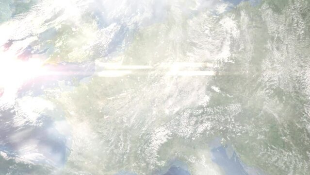 Zoom in from space and focus on Sankt Ingbert, Germany. 3D Animation. Background for travel intro. Elements of this image furnished by NASA