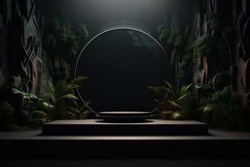 3d rendering of a dark stone green natural product showcase luxury podium stage background mockup - obrazy, fototapety, plakaty