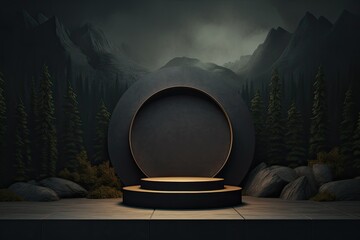 3d rendering of a dark stone green natural product showcase luxury podium stage background mockup