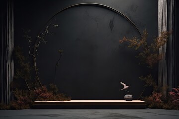 3d rendering of a dark stone green natural product showcase luxury podium stage background mockup - obrazy, fototapety, plakaty