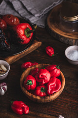 Red Habanero Peppers, Tomatoes and Bell Pepper for Making Hot Tomato Sauce