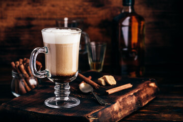 Irish coffee in drinking glass