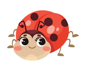 Cute Ladybug Character with Spotted Wings Crawling and Creeping Vector Illustration