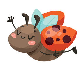 Cute Ladybug Character with Spotted Wings Fluttering Vector Illustration