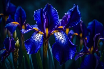 Majestic and regal iris with its tall stem and striking purple or blue petals - AI Generative