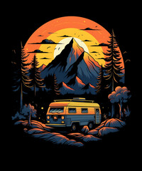 Mountain Summer Camping Tshirt Design Background
