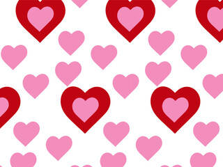 Various red hearts on a white background, pattern