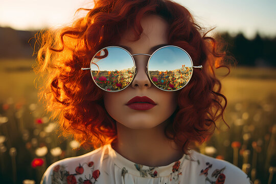 Mirrored Sunglasses - United States - Lenses coated with a reflective surface, reducing glare and providing a trendy look (Generative AI)