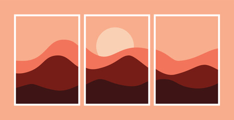 Vector drawing, mountains, sunset, soft colors. Banner, vector picture, vector banner template. Design element.