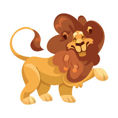 Lion with Mane as Proud Powerful Wild African Animal Walking Vector Illustration