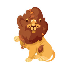 Lion with Mane as Proud Powerful Wild African Animal Sitting Vector Illustration