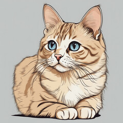 Fototapeta premium 2d outline simple vector colored despicting a beautiful realistic cute cat, Generative AI 